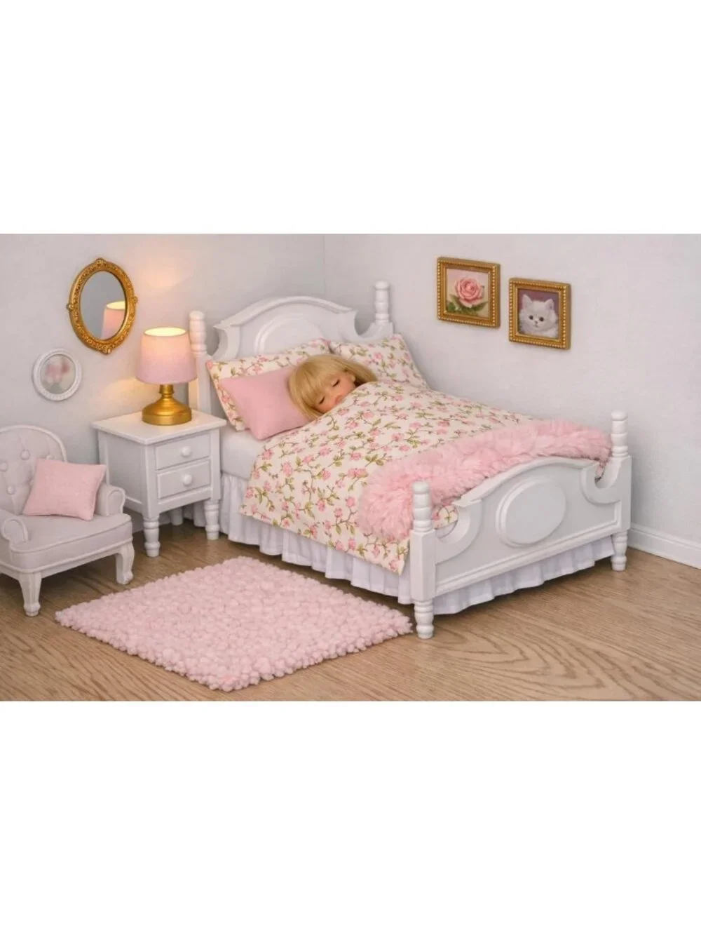 Mini Wooden Dollhouse Bed for 6